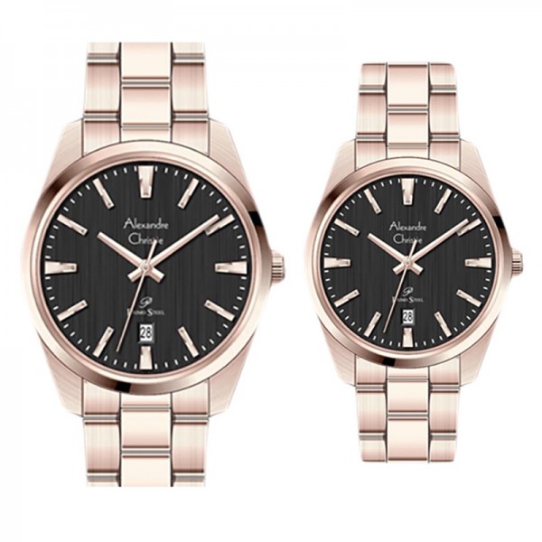 Alexandre Christie AC 1035 Full Rosegold Black Couple Steel